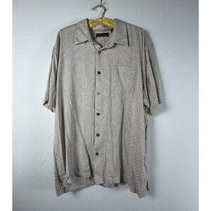Patrick James West Coast Classic Mens Geometric Print Shirt XXL Ivory Silk Blend